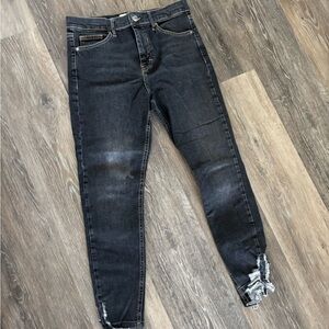Women's Black TopShop Distressed Skinny Jeans Sz 30 petite